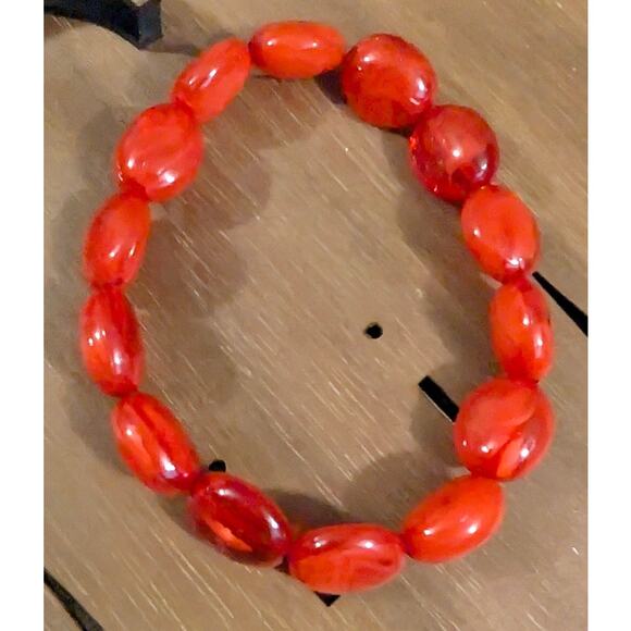 BUNDLE ONLY Vtg Beads Beaded Bracelet Stretch Red Orange Marbled - Picture 2 of 4